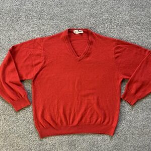 Mauro Sergio Sweater Mens Large Red V Neck Merino Wool Angora Knit Pullover